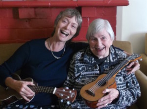 Sue and Alice with ukuleles