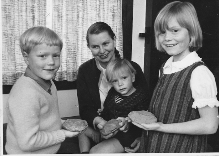 The excavation team, December 1967. "Family to dig in New Guinea", said the New Zealand Herald headline. From left: David (6), Kenneth (3) and me (7).